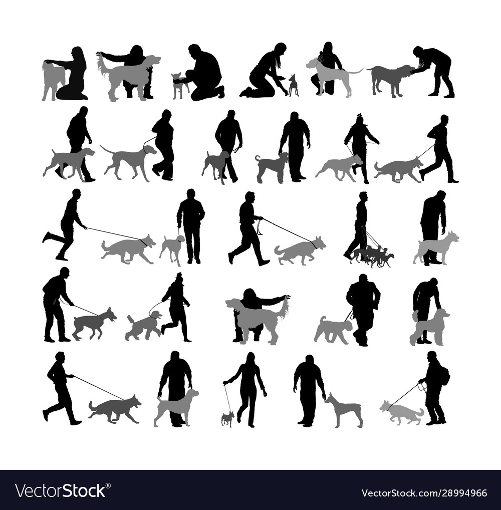 Owner and dog show exhibition silhouette group