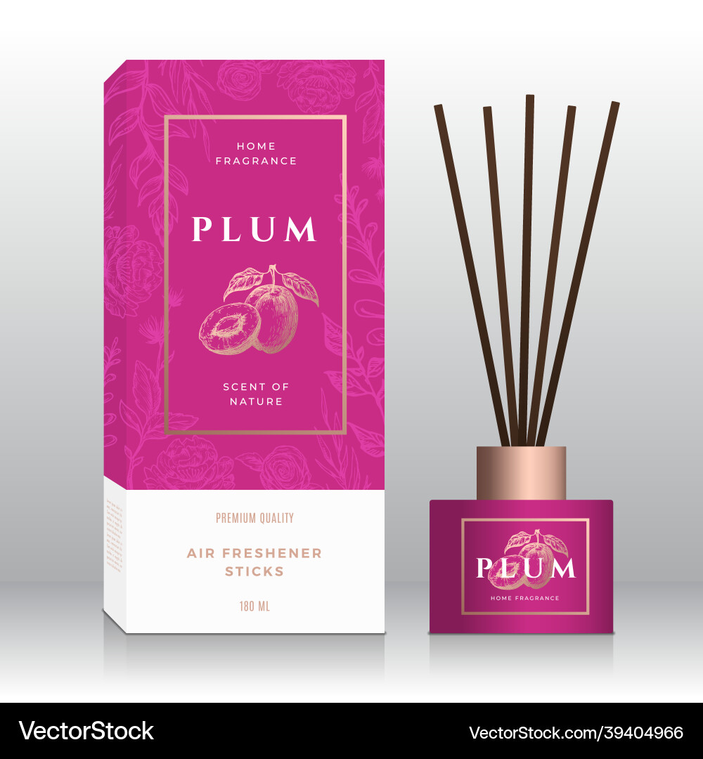 Plums home fragrance sticks abstract label Vector Image
