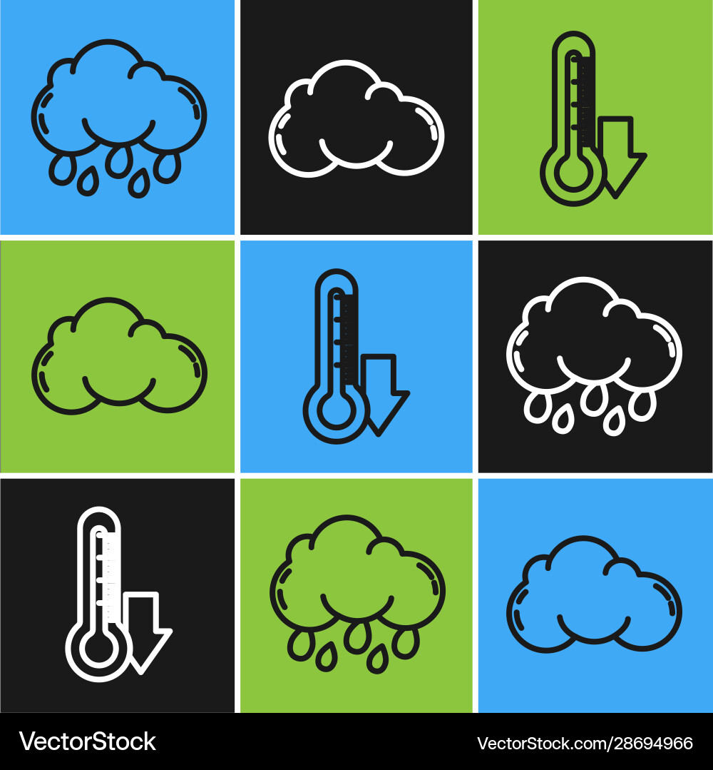 Set line cloud with rain thermometer and cloud Vector Image
