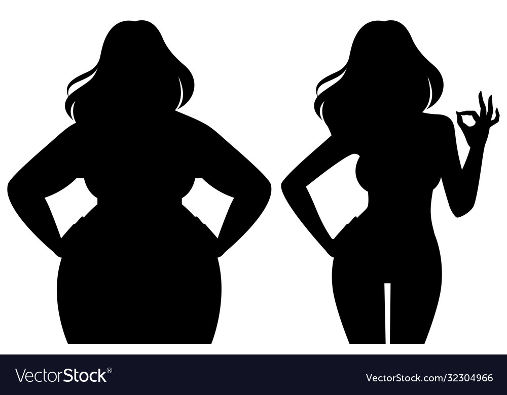 Silhouette a slim and fat woman Royalty Free Vector Image