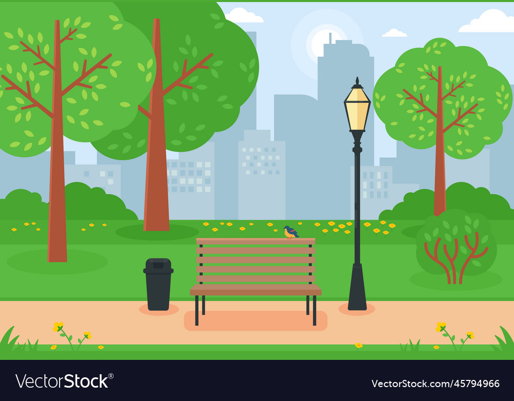 Spring city park panorama Royalty Free Vector Image