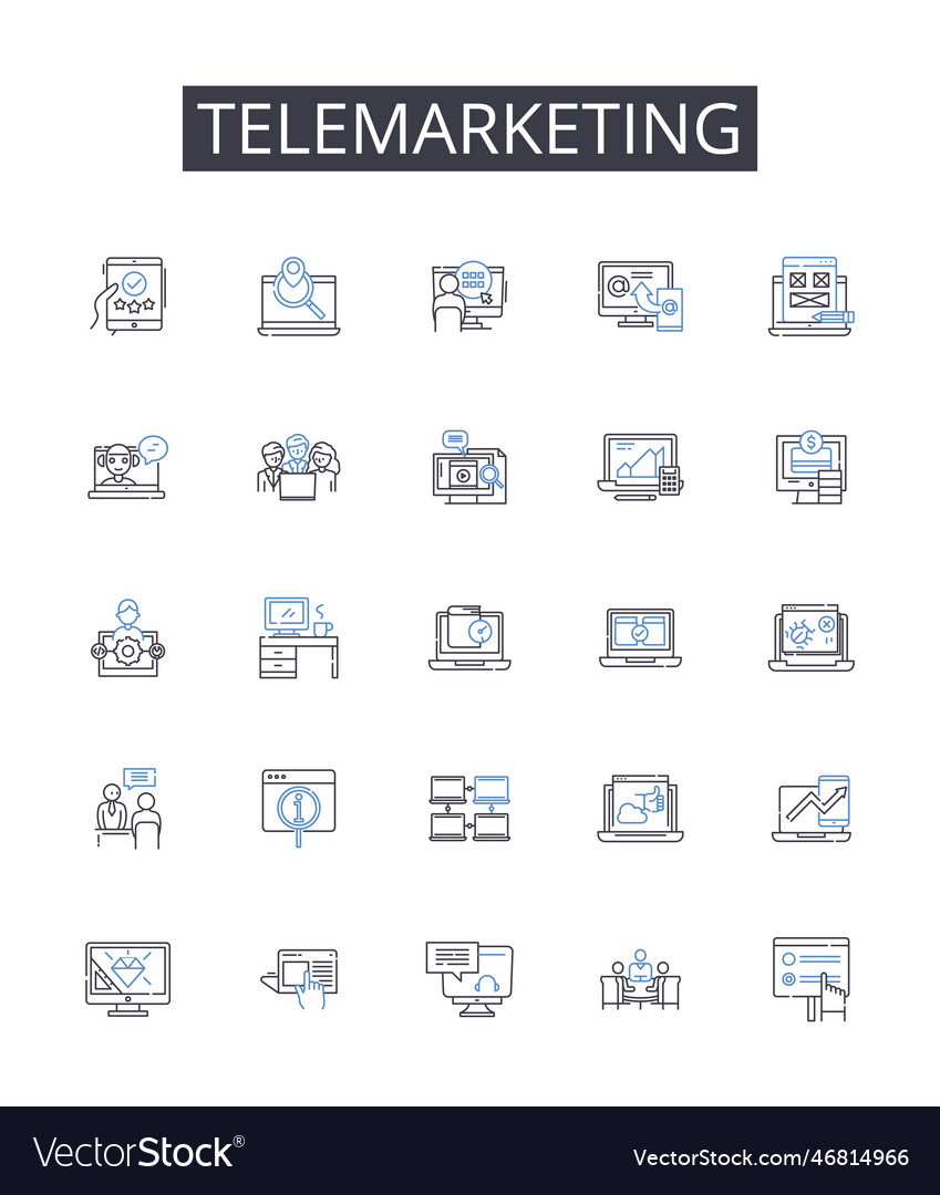 Telemarketing line icons collection cold calling Vector Image