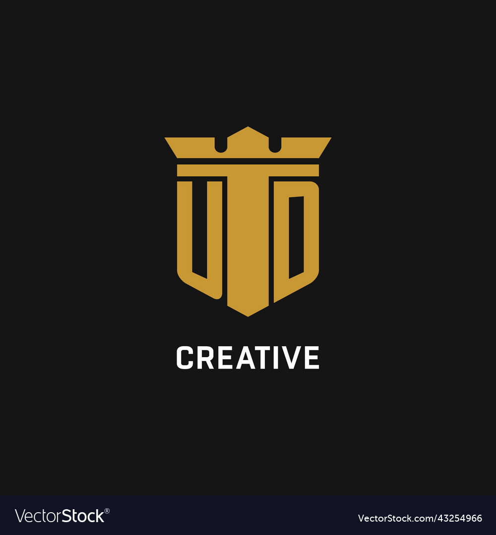 Ud initial logo with shield and crown style