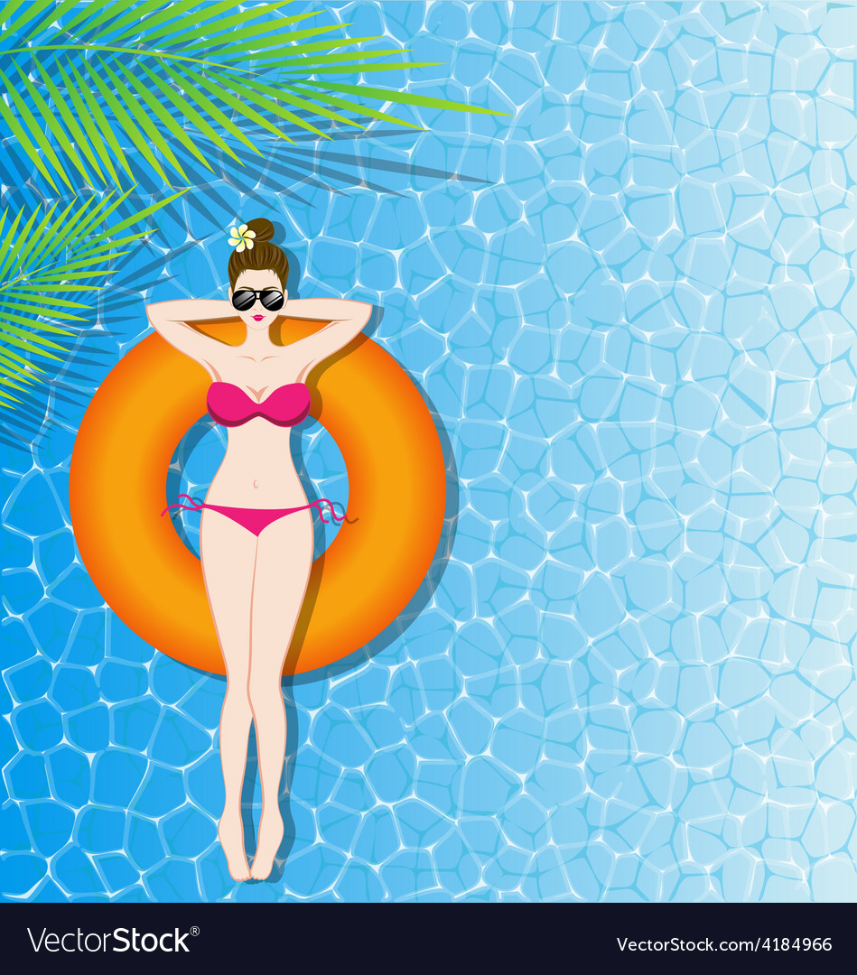 Woman in bikini relaxing on inflatable mattress