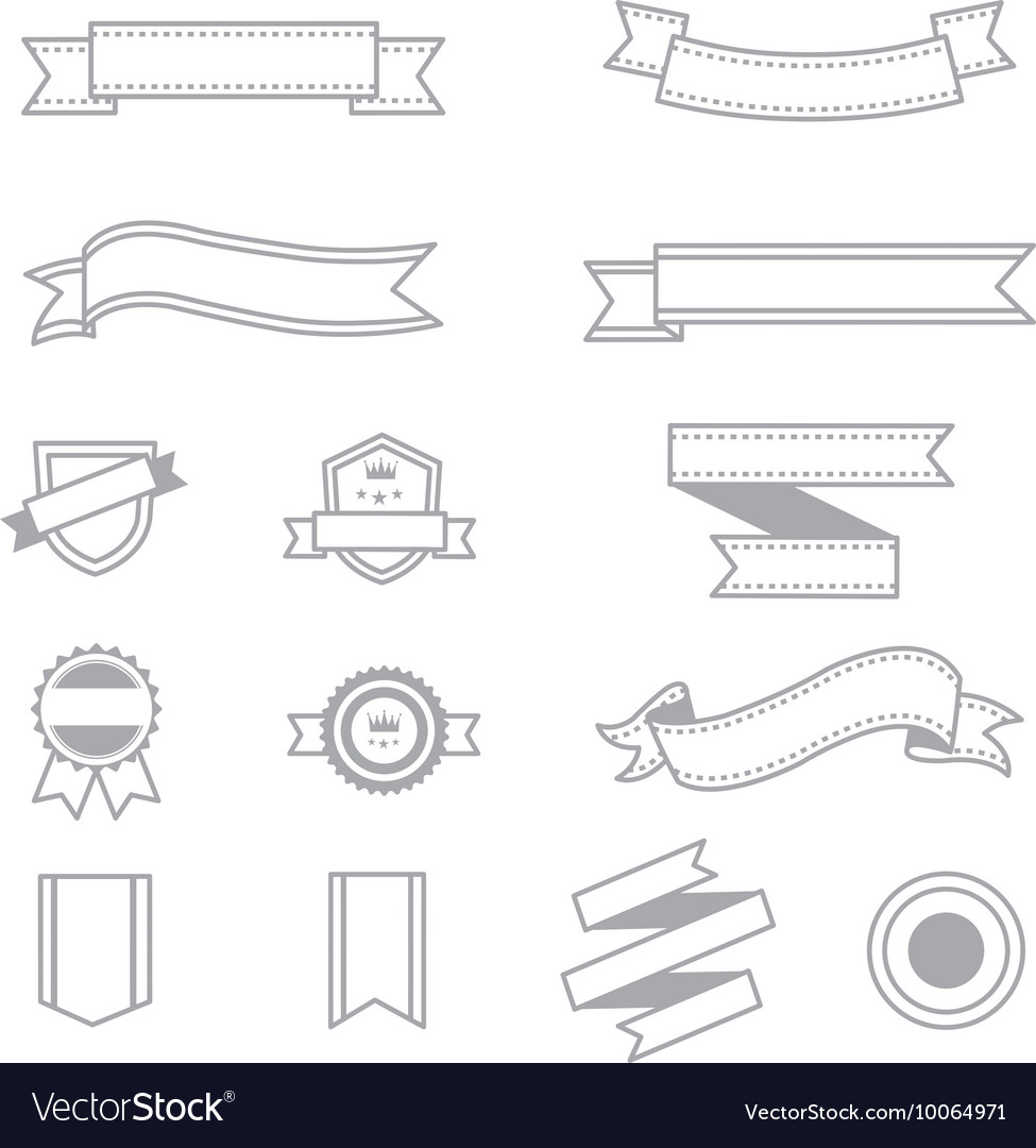 Banner and ribbon icons line set of design copy