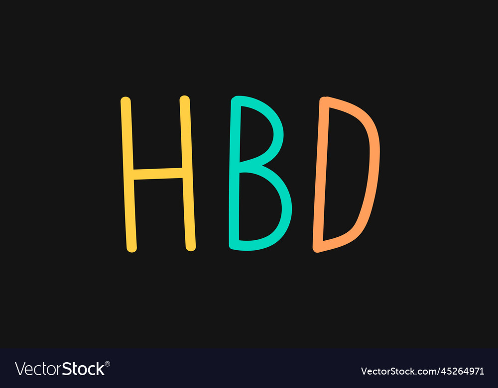 Colorful hbd typography on a black background