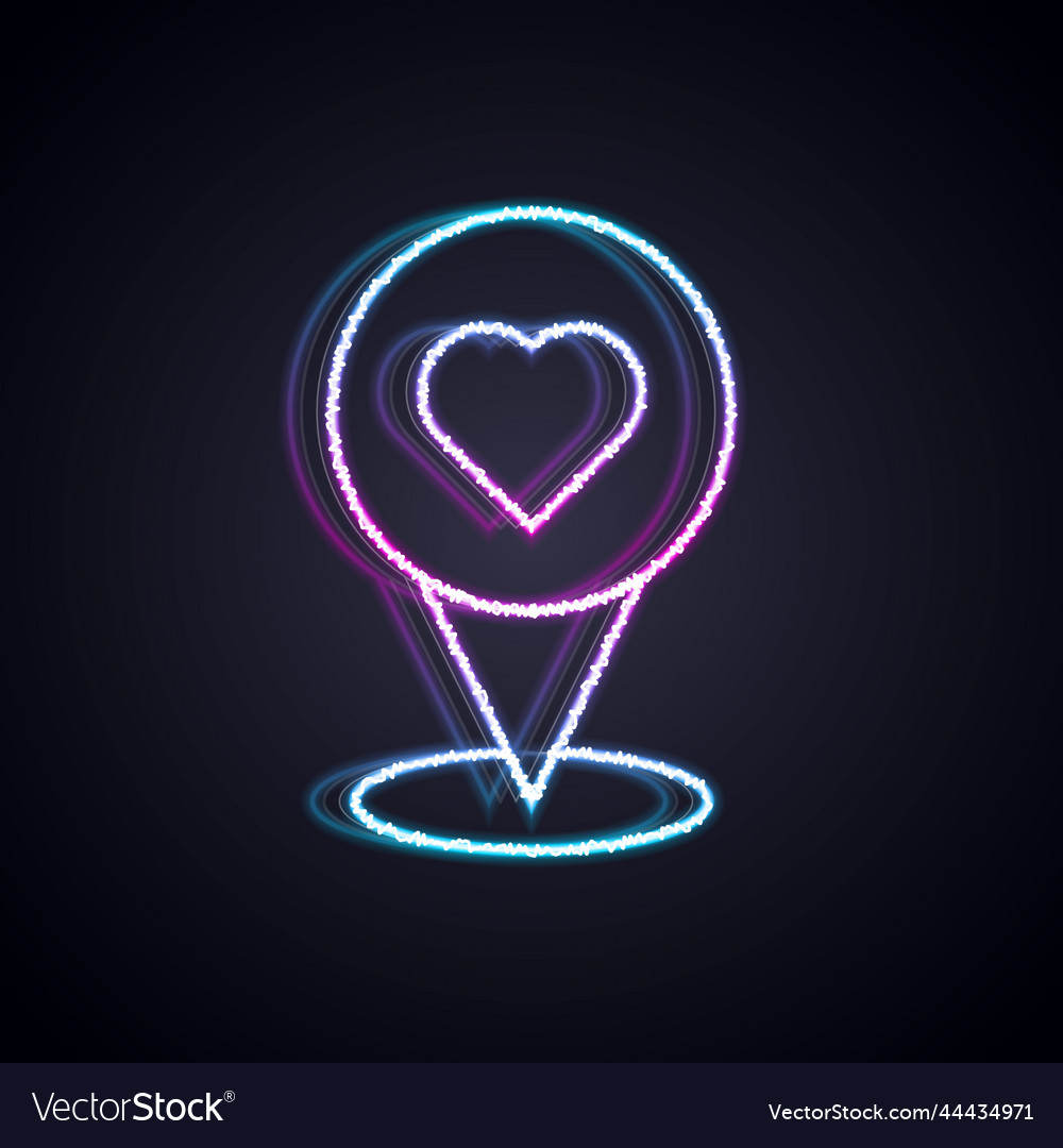 Glowing neon line map pointer with heart icon vector image Glowing neon line map pointer with heart icon