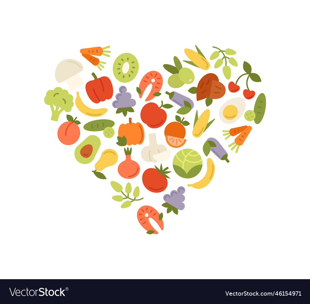 Healthy food in shape of heart Royalty Free Vector Image