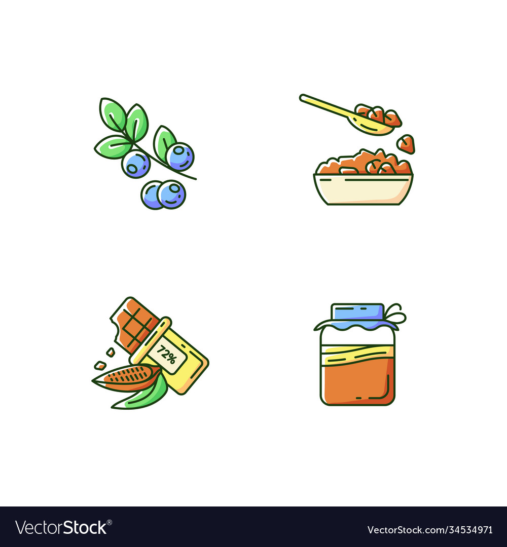 Healthy vegetarian meals rgb color icons set