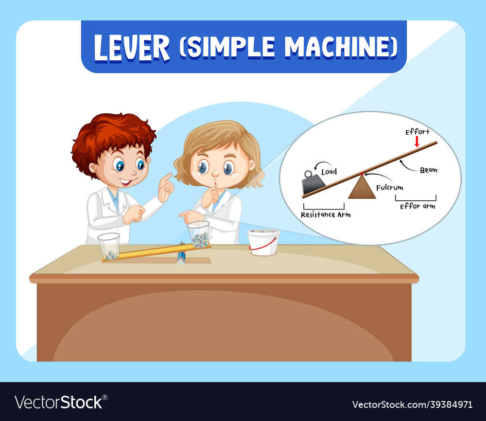 Levers science experiment with scientist kids Vector Image