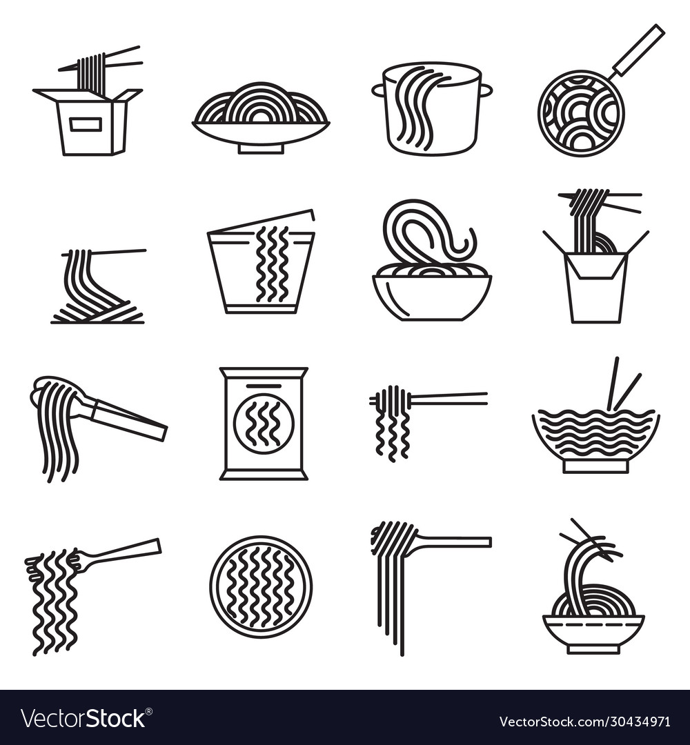 Noodle sign black thin line icon set