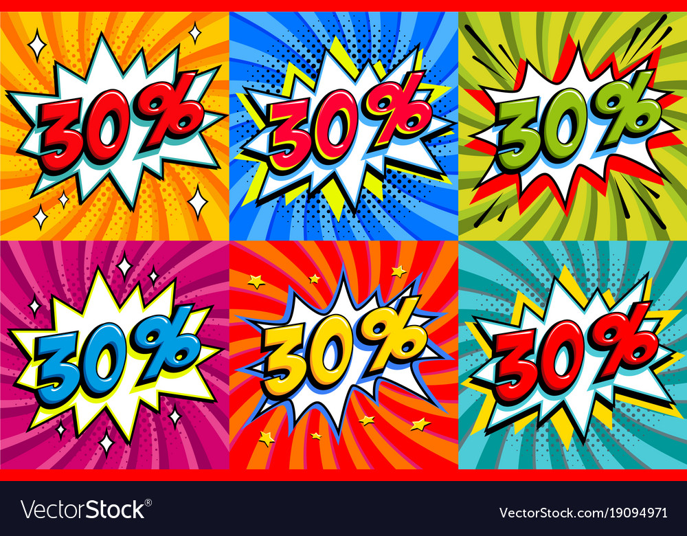 Sale set thirty percent 30 off tags Royalty Free Vector