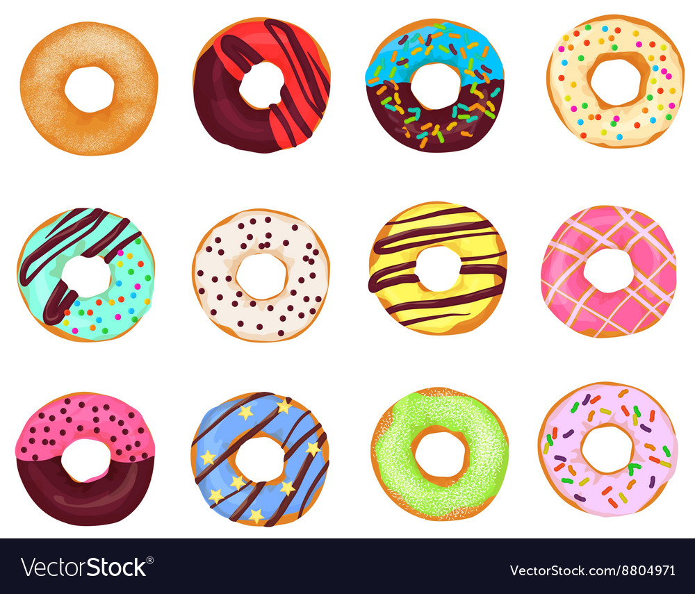 Set cartoon realistic donuts cakes isolated on Vector Image