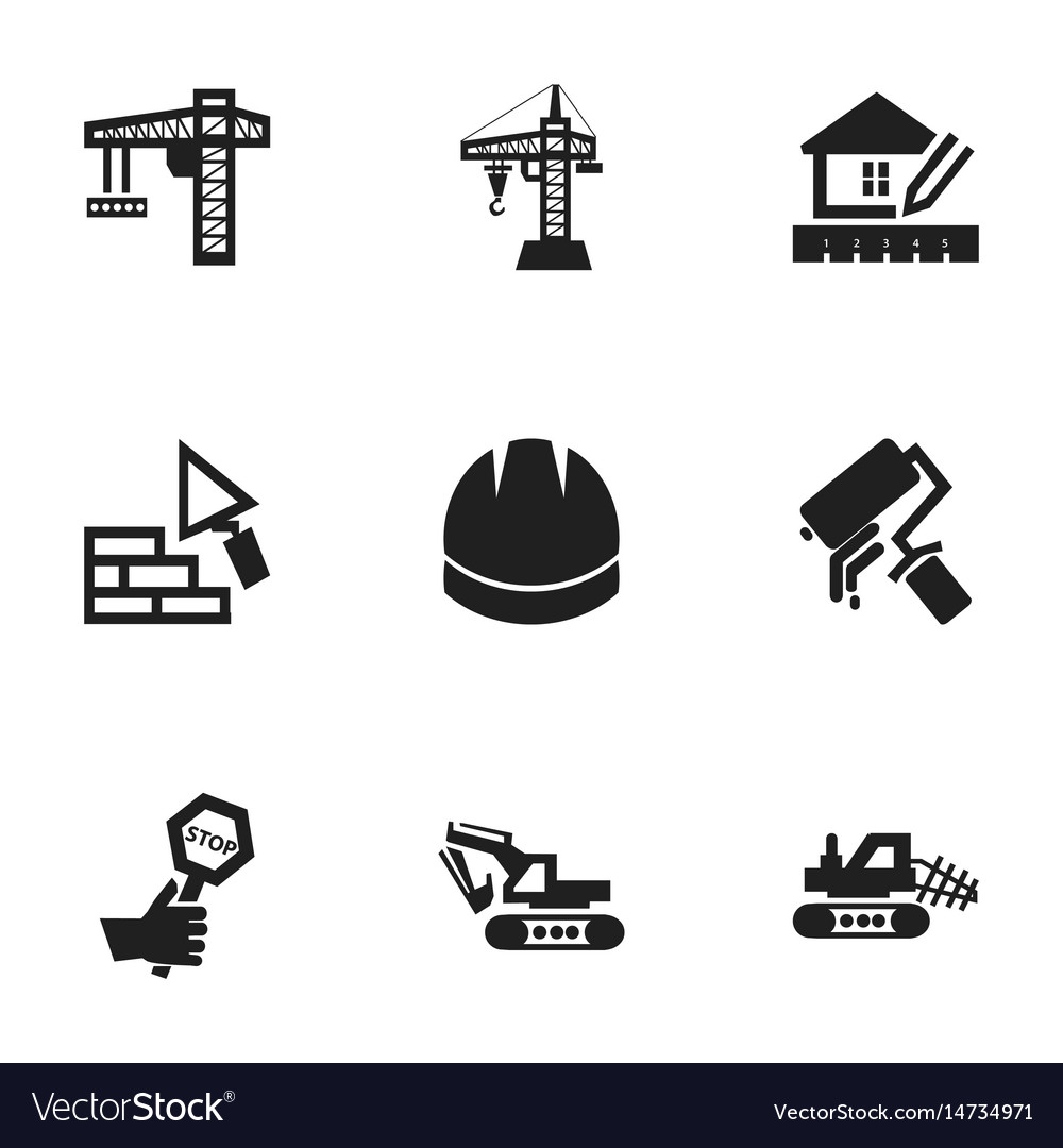 Set of 9 editable building icons includes symbols