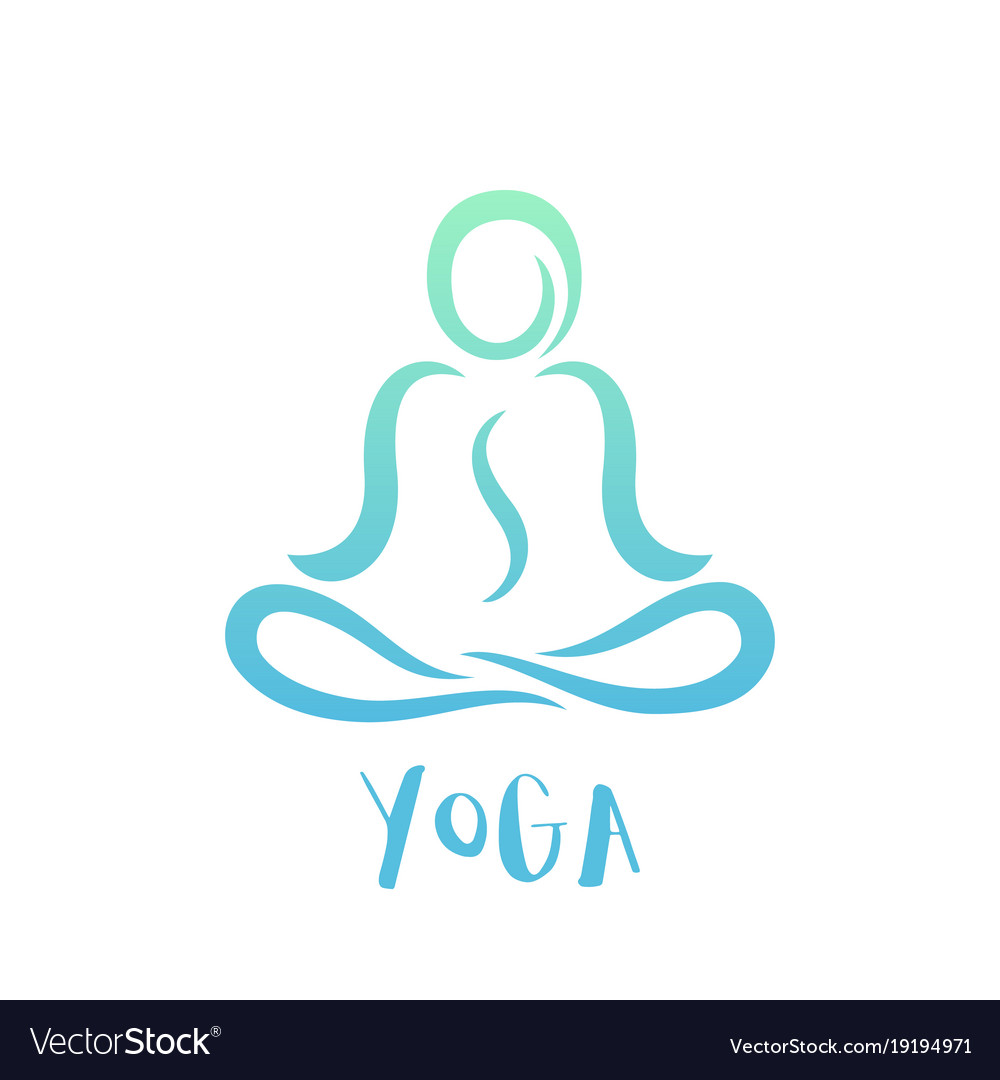 Yoga-Klasse Logo auf weißen Mann in Lotus Position