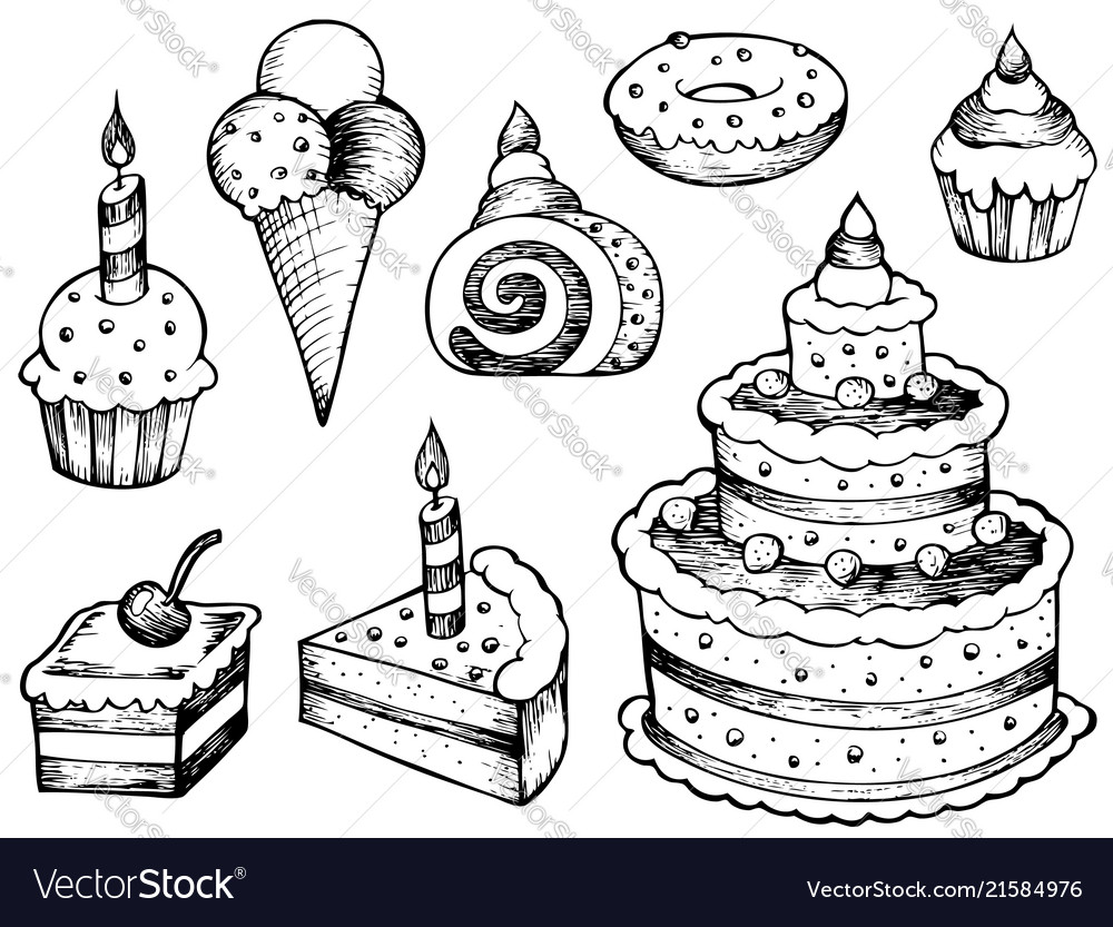 Cakes drawings collection Royalty Free Vector Image