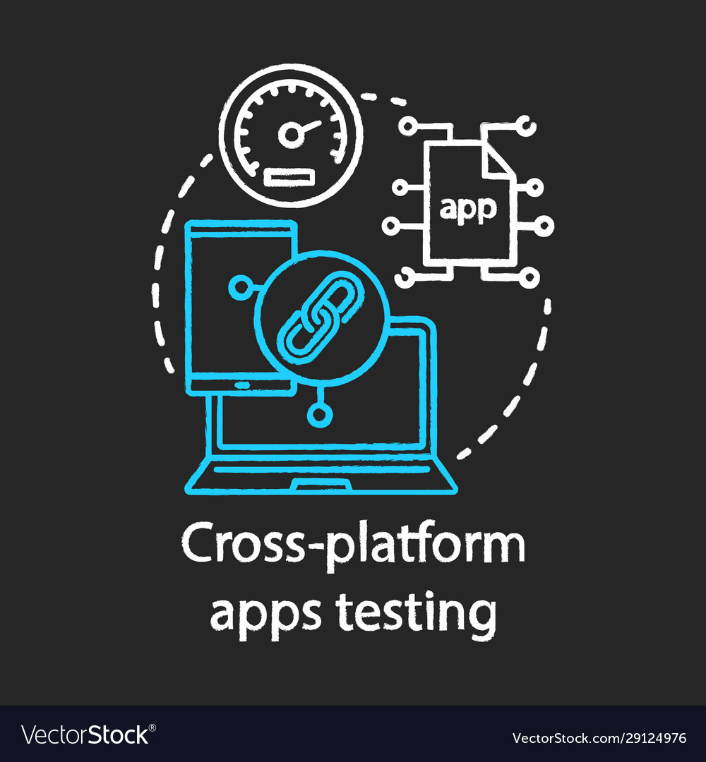 Cross platform app testing chalk concept icon vector image Cross platform app testing chalk concept icon