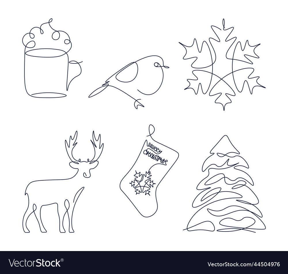 Deer snowflake and bird in one line