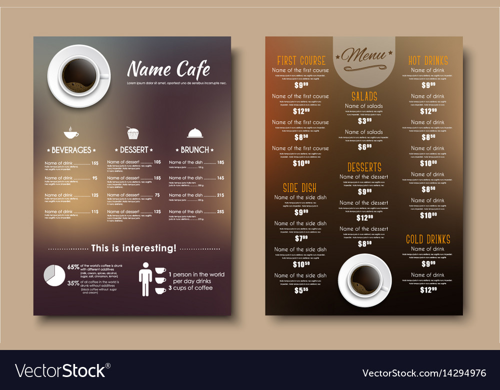 Design menus for a restaurant cafe or coffeehouse Vector Image