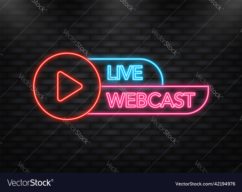 Neon icon live webcast button vector image Neon icon live webcast button