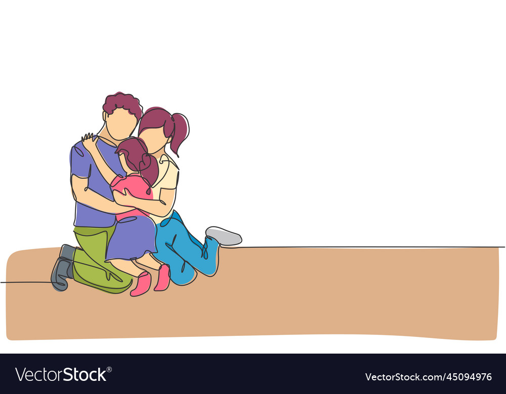 One continuous line drawing of young happy mom