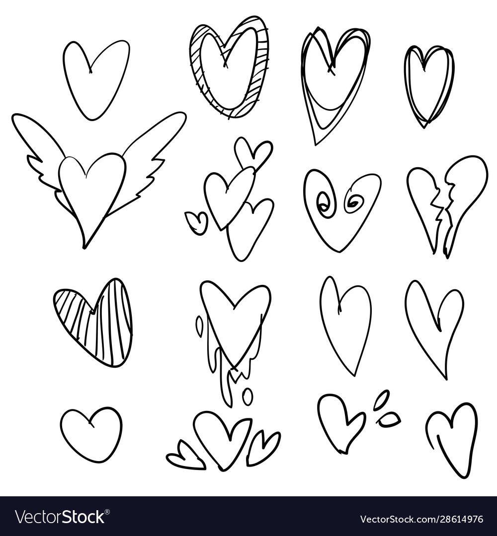 Set hand drawn doodle heart icon collection Vector Image