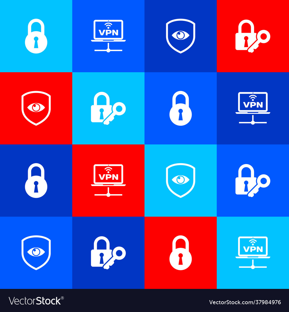 Set lock vpn computer network shield and eye vector image Set lock vpn computer network shield and eye