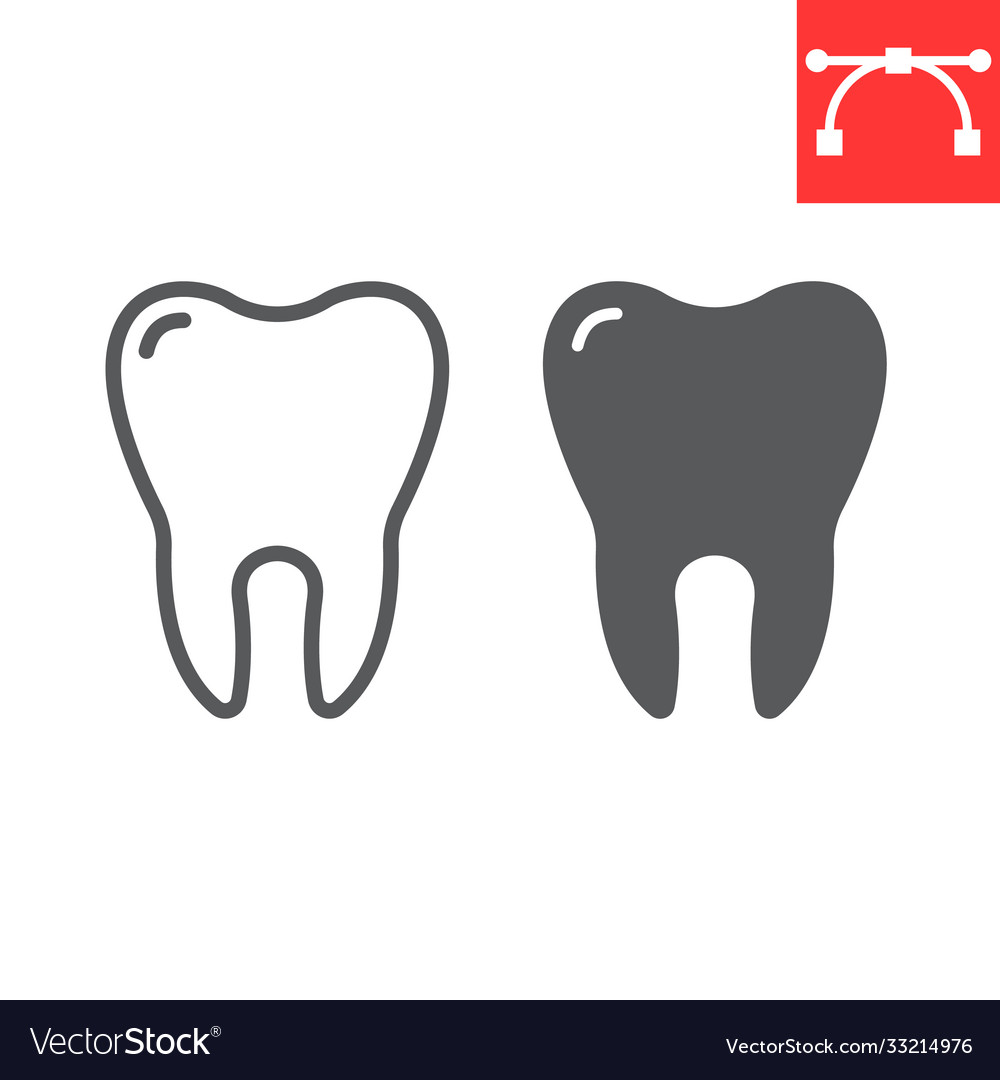 Tooth line and glyph icon dental stomatolgy