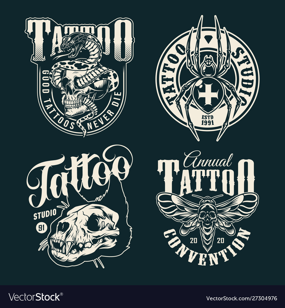 Vintage tattoo salon emblems Royalty Free Vector Image