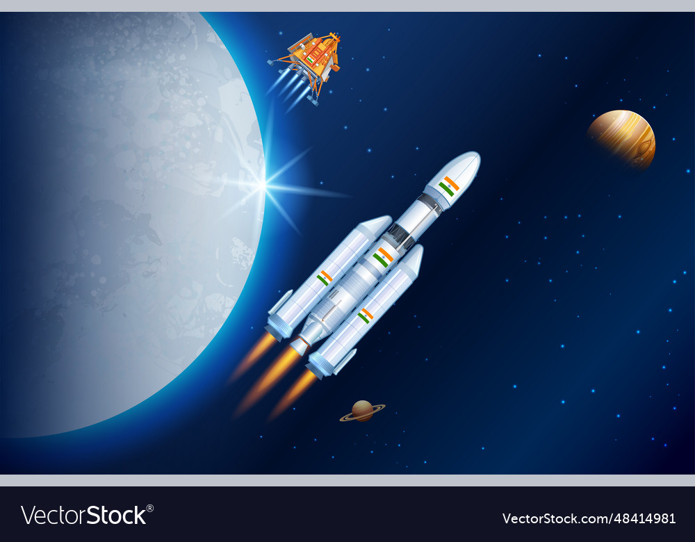 Chandrayaan 3 rocket mission launched by india vector image Chandrayaan 3 rocket mission launched by india