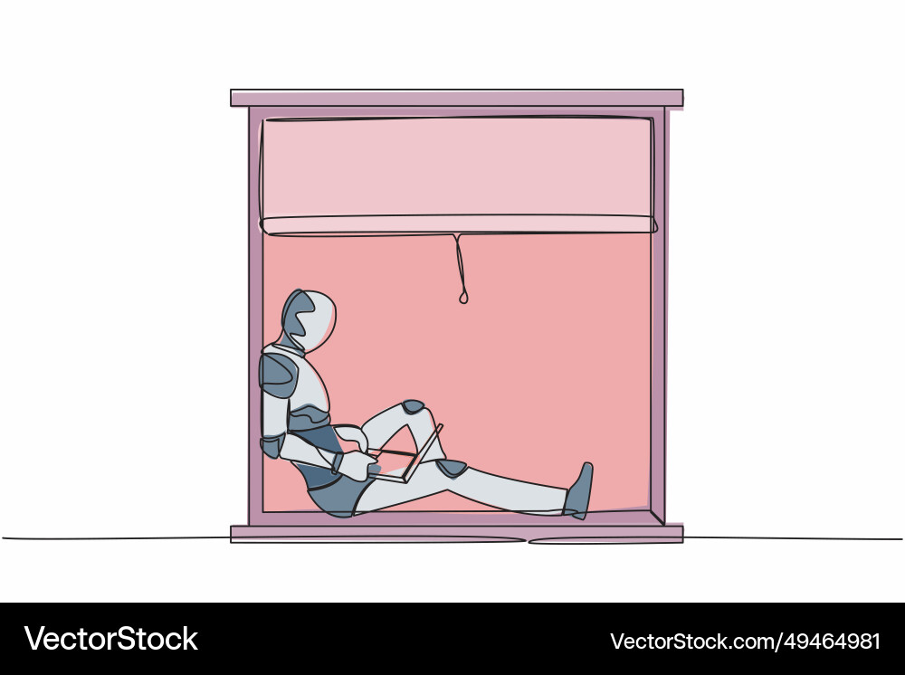 Continuous one line drawing robot freelancer Vector Image