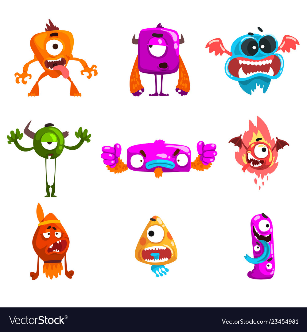 Funny cartoon monster with different emotions Vector Image