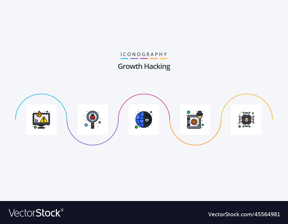Hacking line filled flat 5 icon pack including