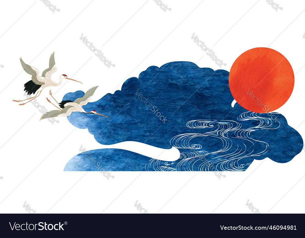 Hand drawn blue chinese cloud with japanese Vector Image