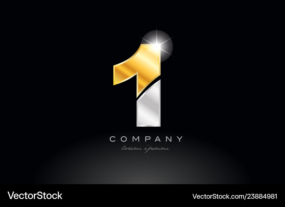 Number 1 gold silver grey metal on black Vector Image