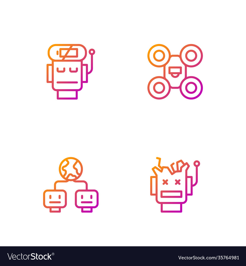 Set line broken robot artificial intelligence vector image Set line broken robot artificial intelligence