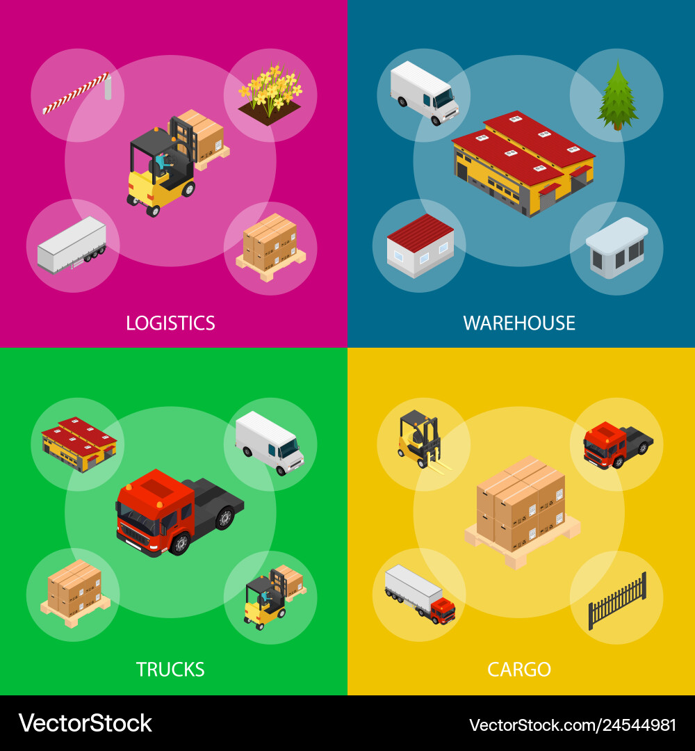 Warehouse Concept Banner Set 3d Isometric View Vector Image