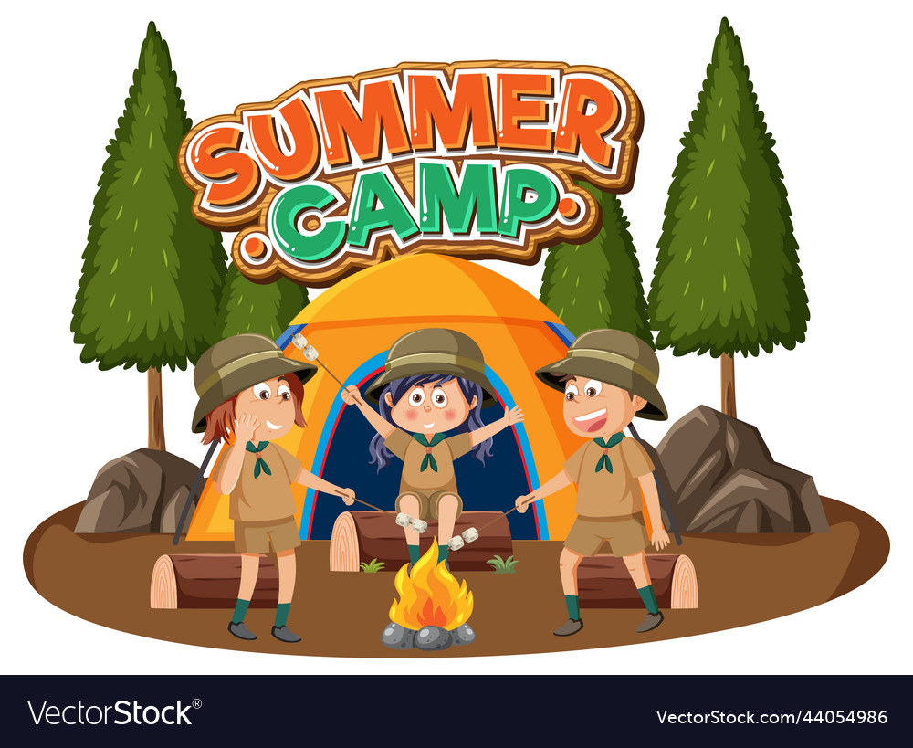 Camping kids in cartoon style