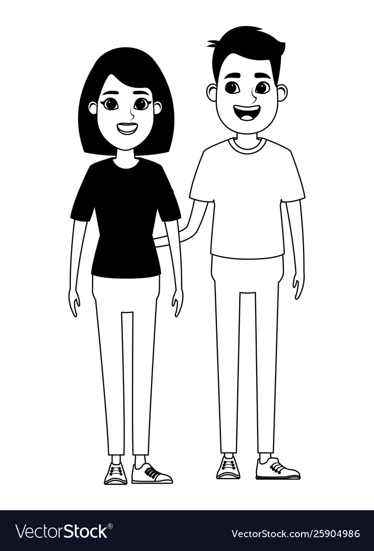 Couple avatar cartoon character portrait in black Vector Image