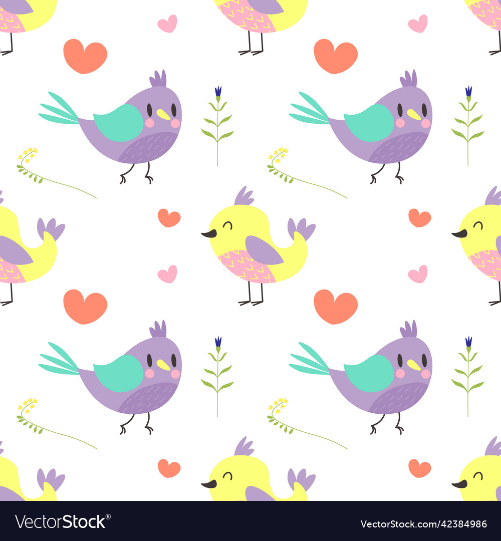 Cute colorful birds on a dotted background