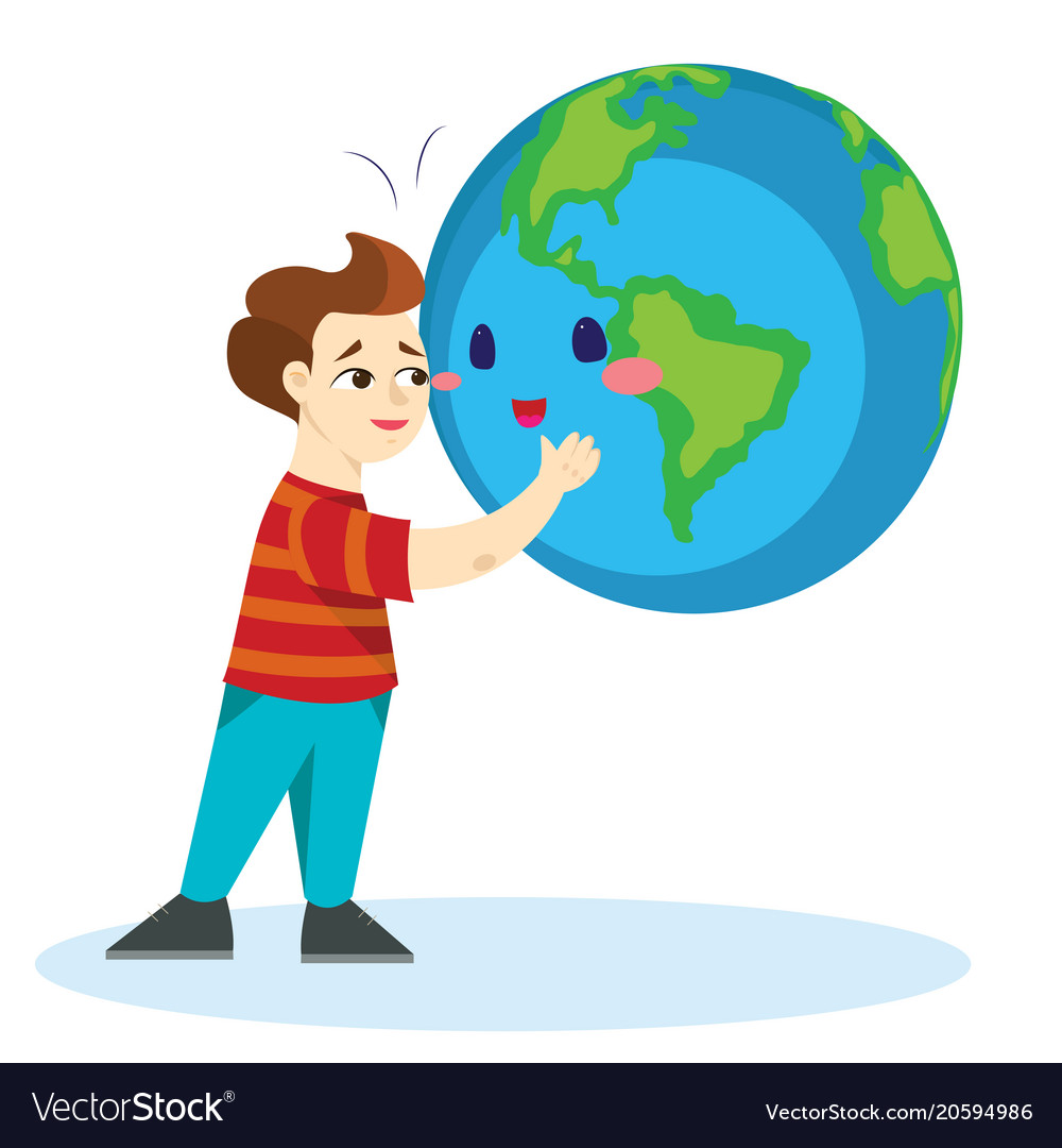 Earth day happy boy hugging planet ecology Vector Image