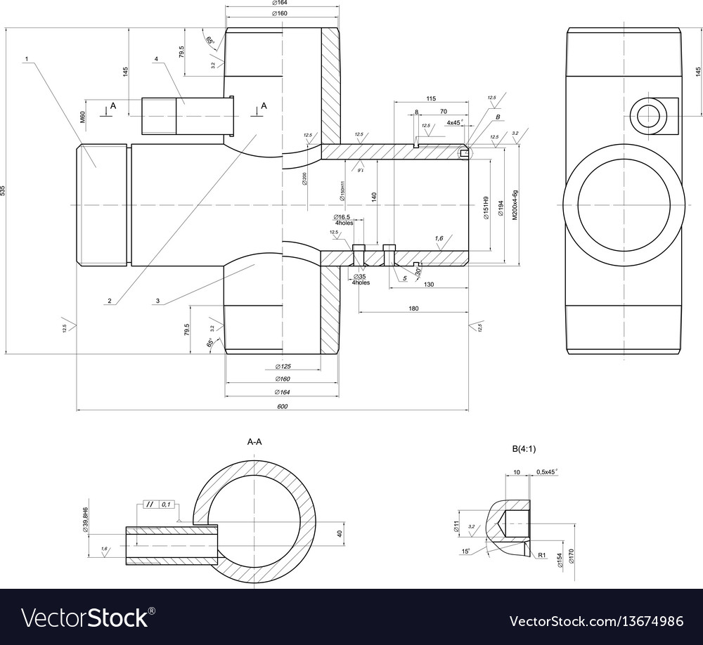 Expanded sketch of different engineering elements Vector Image