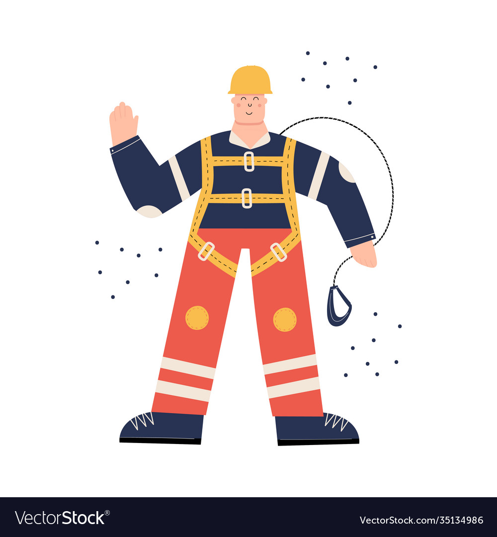 Industrial worker in safety harness ready to work