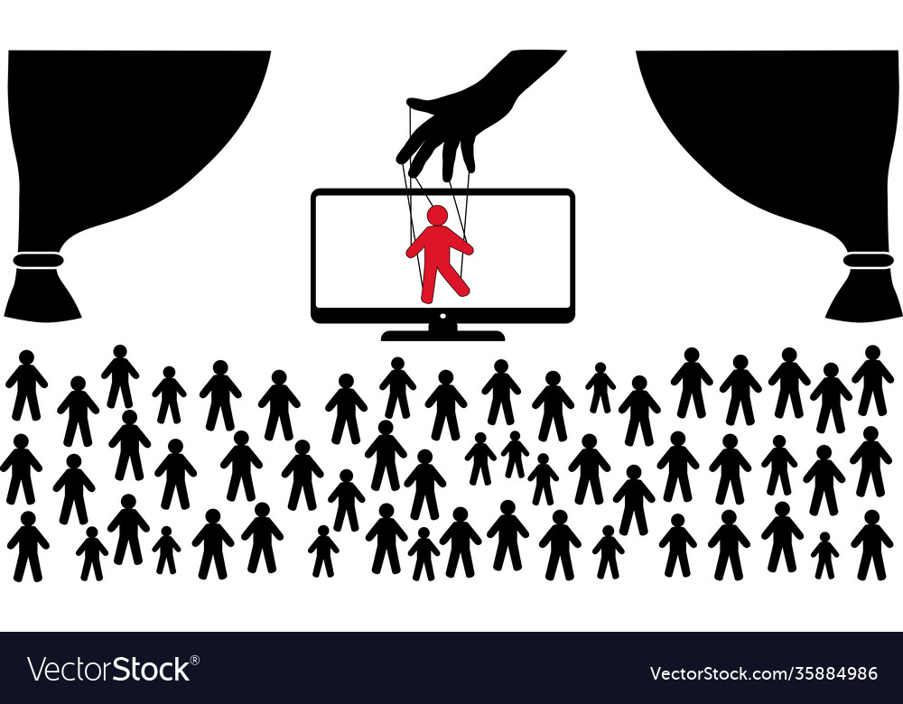 Puppet in hands mass media government lies Vector Image
