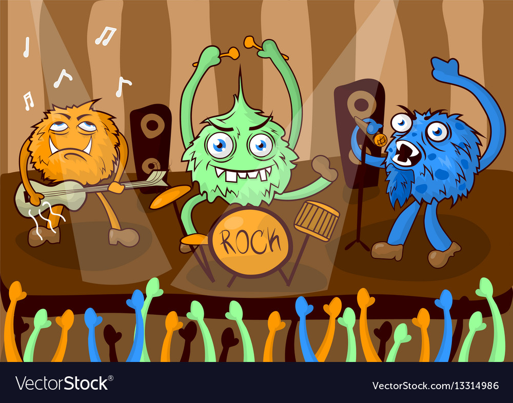 Rock concert music band cartoon monsters Vector Image