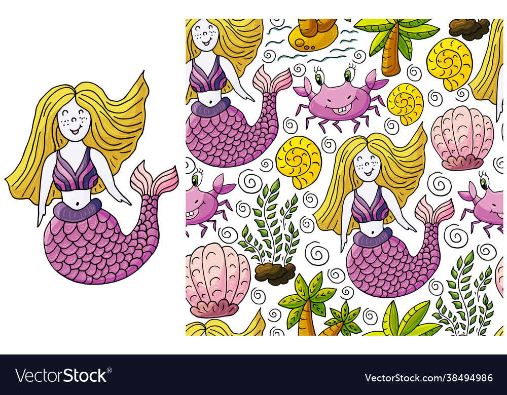 Set element and seamless pattern mermaid