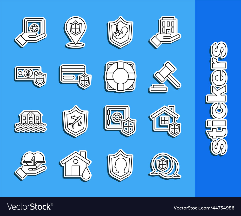 Set line location shield house with judge gavel vector image Set line location shield house with judge gavel