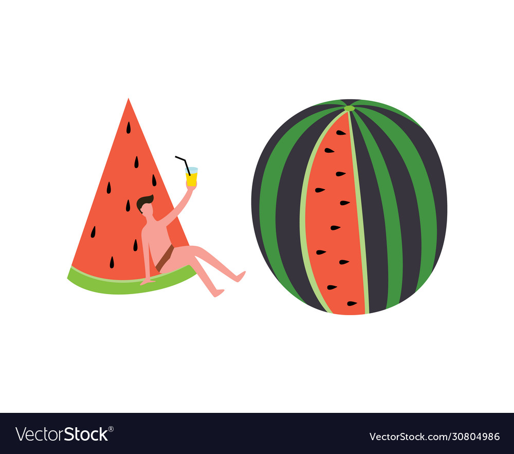 Summer party set with man and watermelons flat