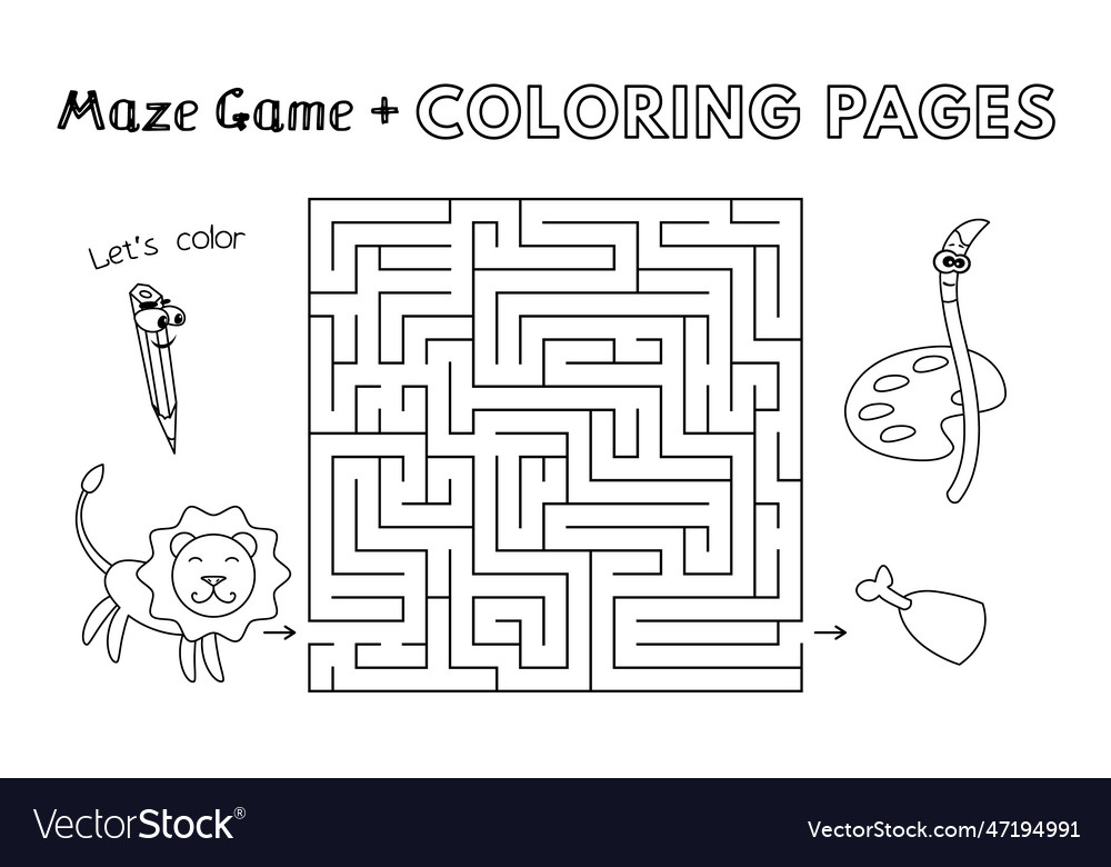 Cartoon lion maze game Royalty Free Vector Image