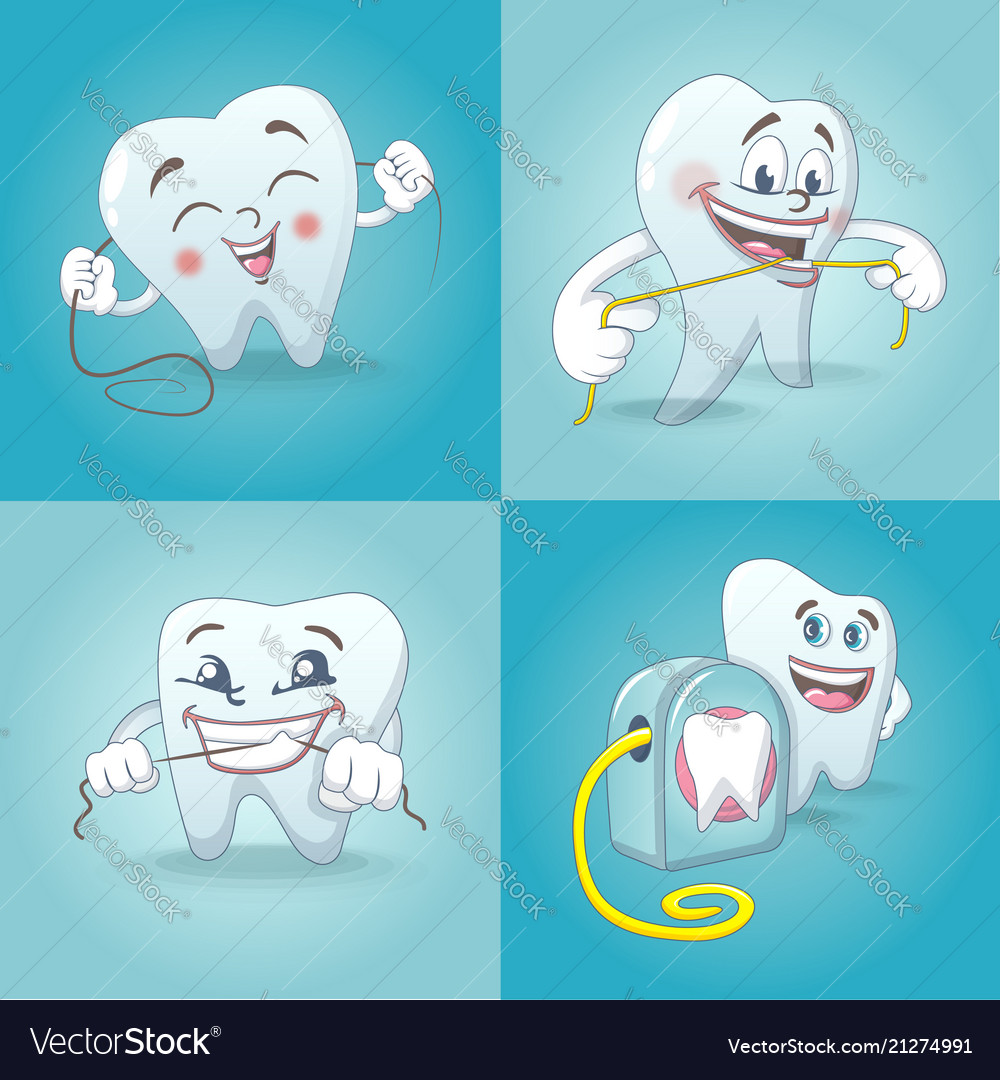 Floss dental teeth icons set cartoon style Vector Image